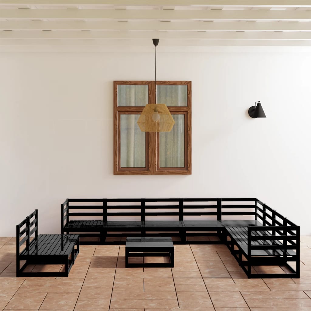 vidaXL Set mobilier de grădină, 11 piese, negru, lemn masiv de pin vidaXL Set mobilier de grădină, 11 piese, negru, lemn masiv de pin