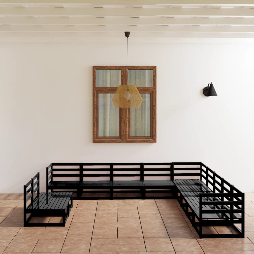 vidaXL Set mobilier de grădină, 11 piese, negru lemn masiv pin vidaXL Set mobilier de grădină, 11 piese, negru lemn masiv pin