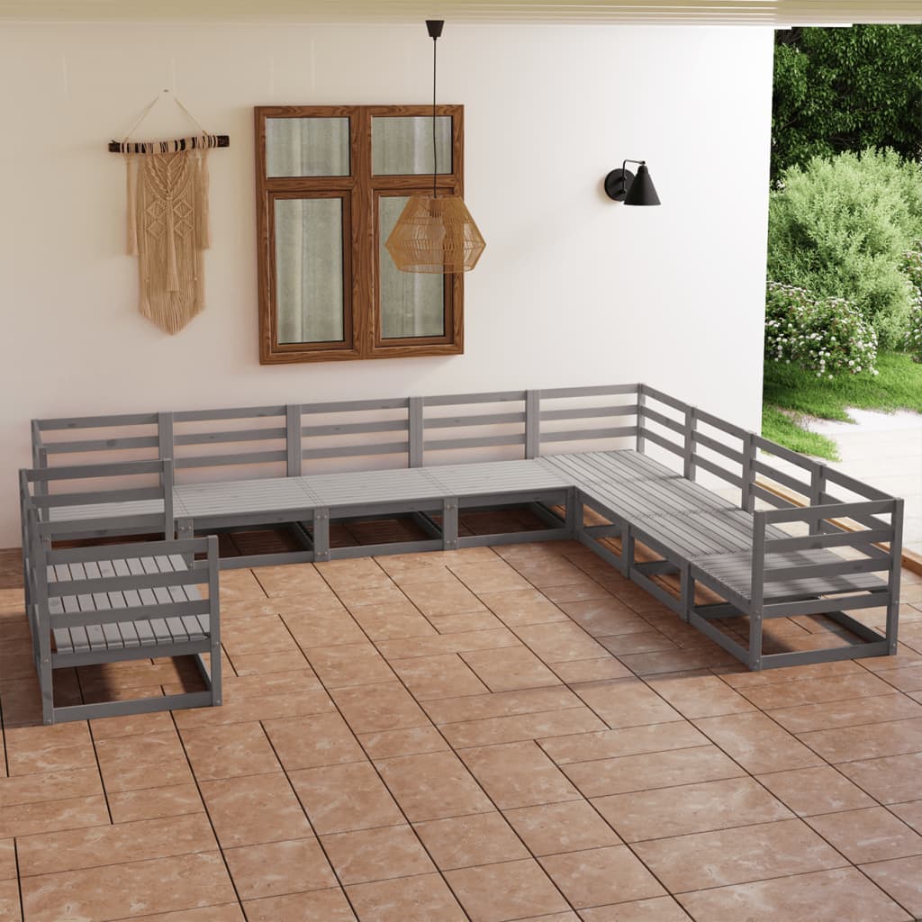 vidaXL Set mobilier de grădină, 10 piese, gri, lemn masiv de pin vidaXL Set mobilier de grădină, 10 piese, gri, lemn masiv de pin