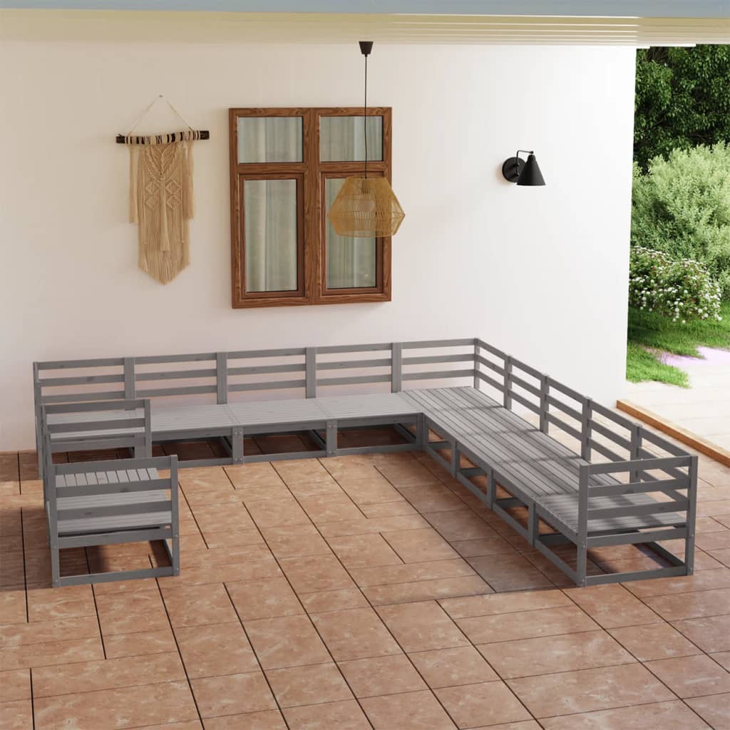 vidaXL Set mobilier de grădină, 11 piese, gri, lemn masiv de pin vidaXL Set mobilier de grădină, 11 piese, gri, lemn masiv de pin