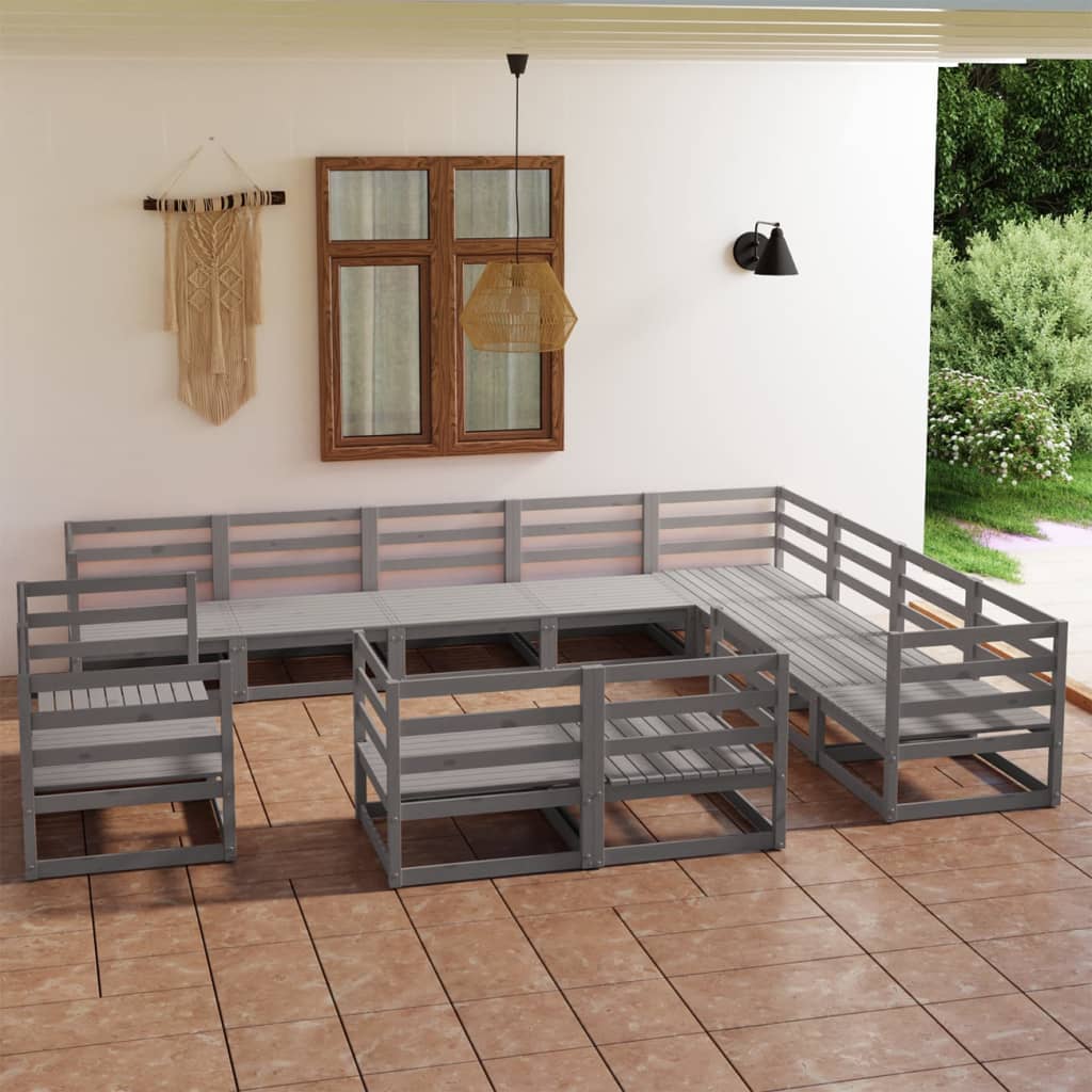 vidaXL Set mobilier de grădină, 12 piese, gri, lemn masiv de pin vidaXL Set mobilier de grădină, 12 piese, gri, lemn masiv de pin