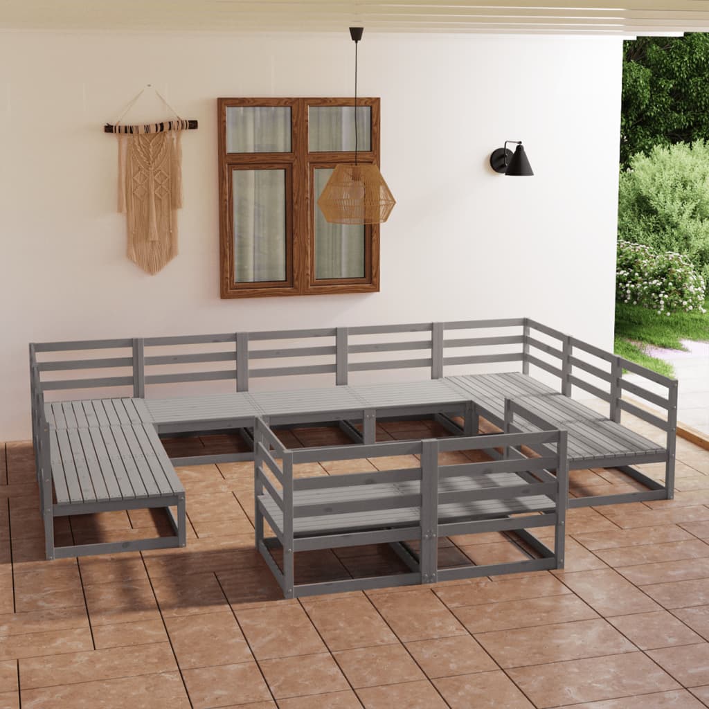 vidaXL Set mobilier de grădină, 11 piese, gri, lemn masiv de pin vidaXL Set mobilier de grădină, 11 piese, gri, lemn masiv de pin