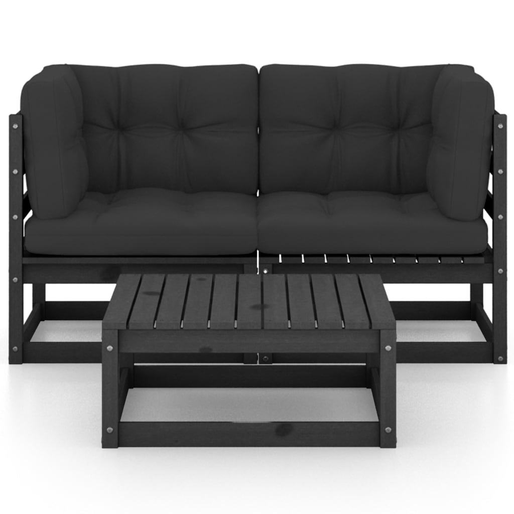 vidaXL Set mobilier grădină cu perne, 3 piese, lemn masiv pin