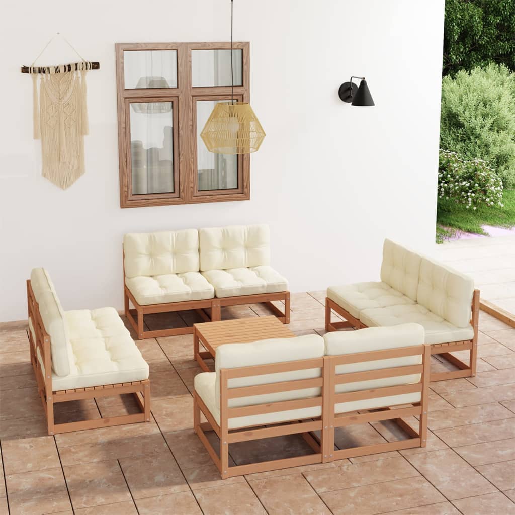 vidaXL Set mobilier de grădină cu perne, 9 piese, lemn masiv de pin vidaXL Set mobilier de grădină cu perne, 9 piese, lemn masiv de pin