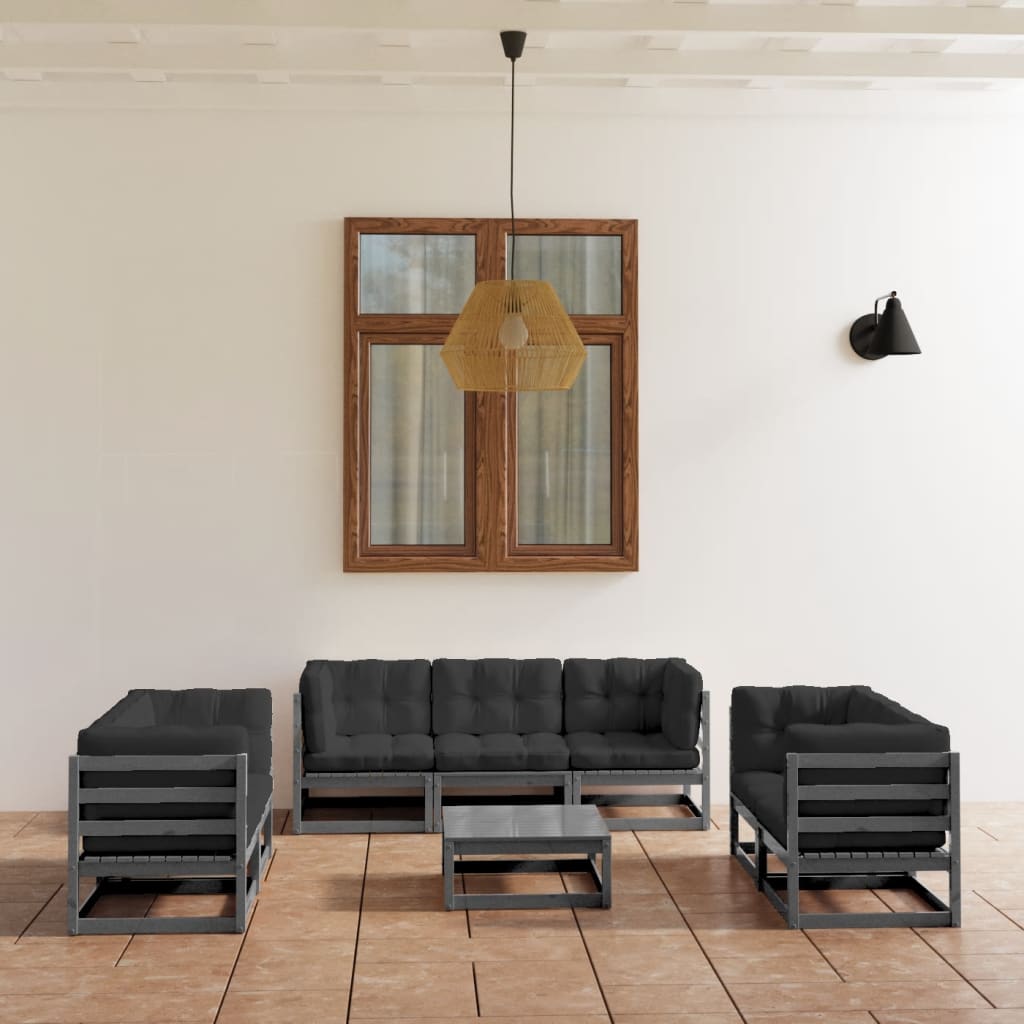 vidaXL Set mobilier de grădină cu perne, 8 piese, lemn masiv de pin vidaXL Set mobilier de grădină cu perne, 8 piese, lemn masiv de pin
