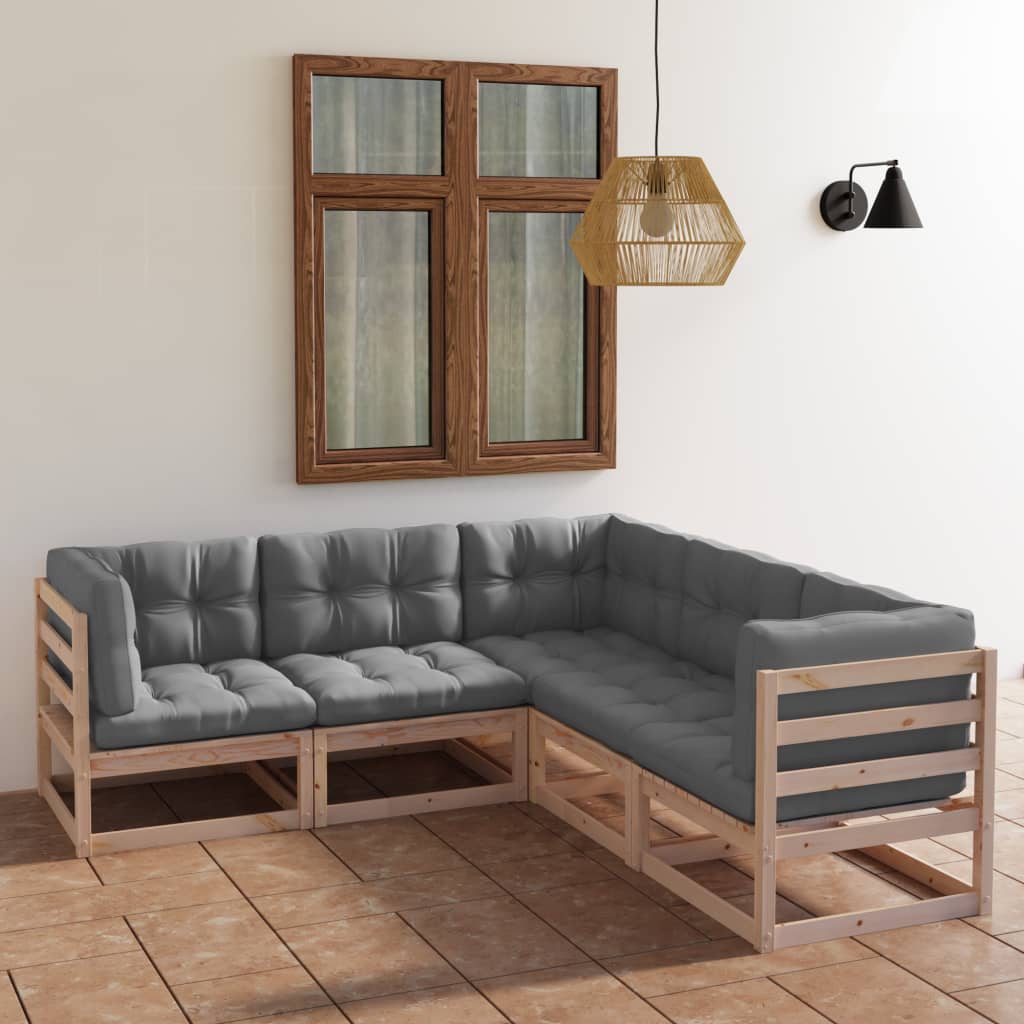 vidaXL Set mobilier de grădină, 5 piese, cu perne, lemn masiv de pin vidaXL Set mobilier de grădină, 5 piese, cu perne, lemn masiv de pin