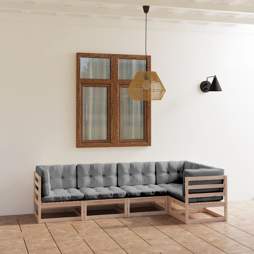 vidaXL Set mobilier de grădină, 5 piese, cu perne, lemn masiv de pin vidaXL Set mobilier de grădină, 5 piese, cu perne, lemn masiv de pin