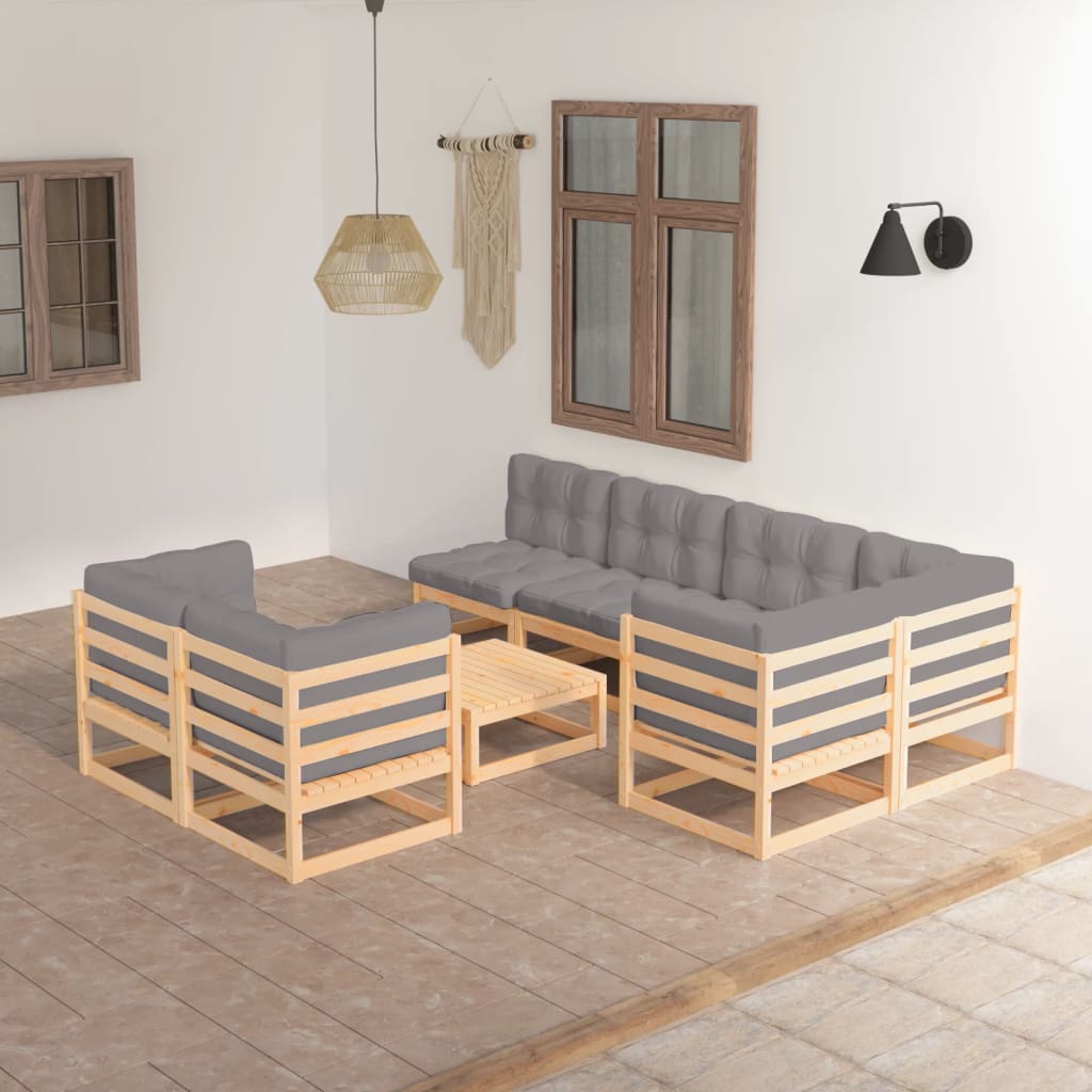 vidaXL Set mobilier de grădină cu perne, 8 piese, lemn masiv de pin vidaXL Set mobilier de grădină cu perne, 8 piese, lemn masiv de pin