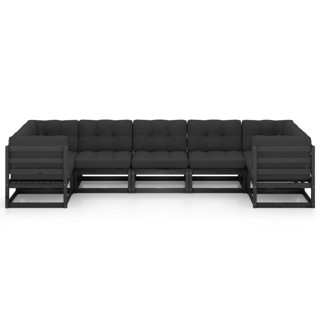 vidaXL Set mobilier grădină cu perne, 7 piese, negru, lemn masiv pin