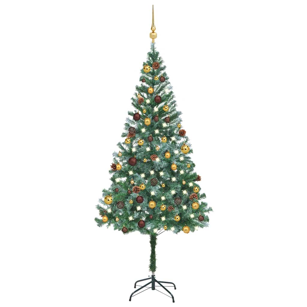 vidaXL Brad Crăciun artificial pre-iluminat globuri/conuri pin, 180 cm vidaXL Brad Crăciun artificial pre-iluminat globuri/conuri pin, 180 cm