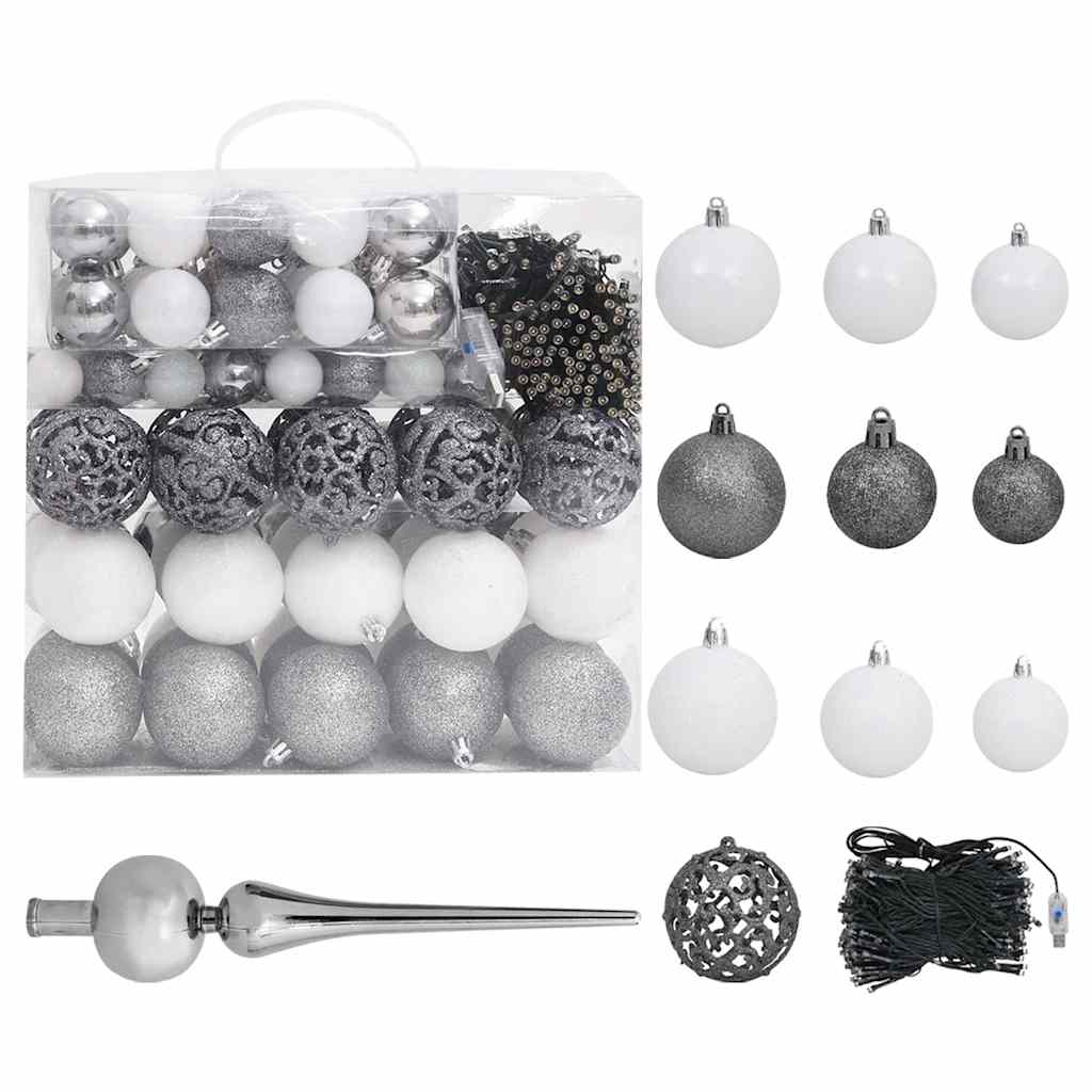 vidaXL Brad Crăciun pre-iluminat cu set globuri, negru, 240 cm, PVC vidaXL Brad Crăciun pre-iluminat cu set globuri, negru, 240 cm, PVC