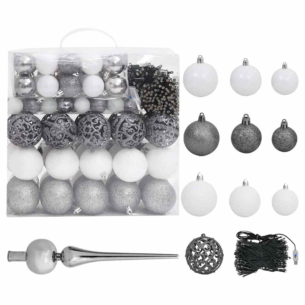 vidaXL Brad Crăciun pre-iluminat cu set globuri, albastru, 210 cm, PVC vidaXL Brad Crăciun pre-iluminat cu set globuri, albastru, 210 cm, PVC