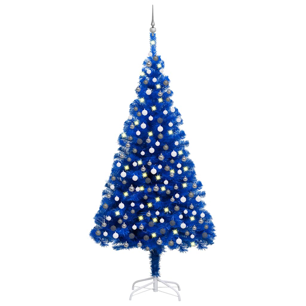 vidaXL Brad Crăciun pre-iluminat cu set globuri, albastru, 210 cm, PVC vidaXL Brad Crăciun pre-iluminat cu set globuri, albastru, 210 cm, PVC