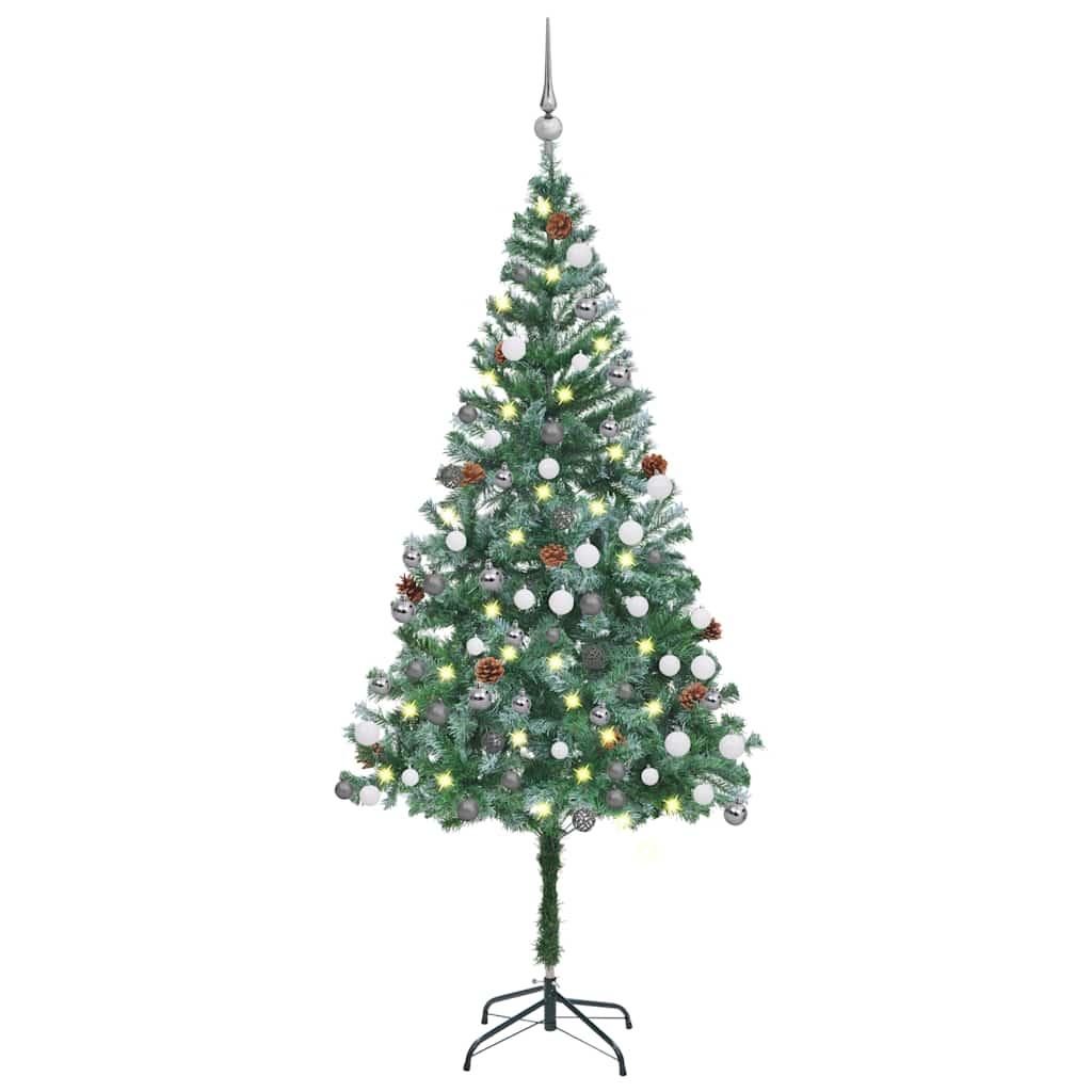 vidaXL Brad Crăciun artificial pre-iluminat globuri/conuri pin 180 cm vidaXL Brad Crăciun artificial pre-iluminat globuri/conuri pin 180 cm
