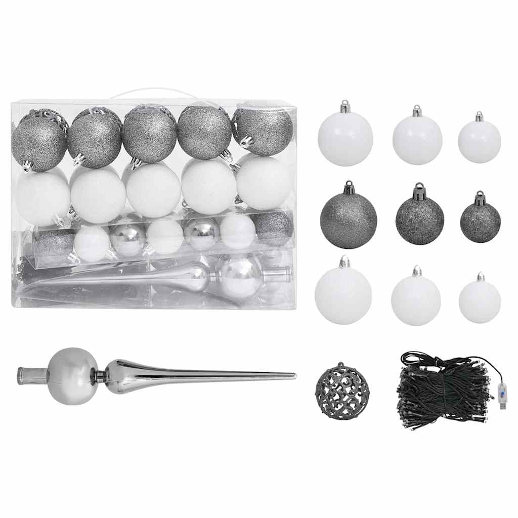 vidaXL Brad Crăciun pre-iluminat artificial, set globuri, alb, 120 cm vidaXL Brad Crăciun pre-iluminat artificial, set globuri, alb, 120 cm