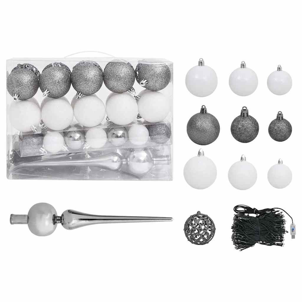 vidaXL Brad Crăciun pre-iluminat artificial, set globuri, alb, 180 cm vidaXL Brad Crăciun pre-iluminat artificial, set globuri, alb, 180 cm