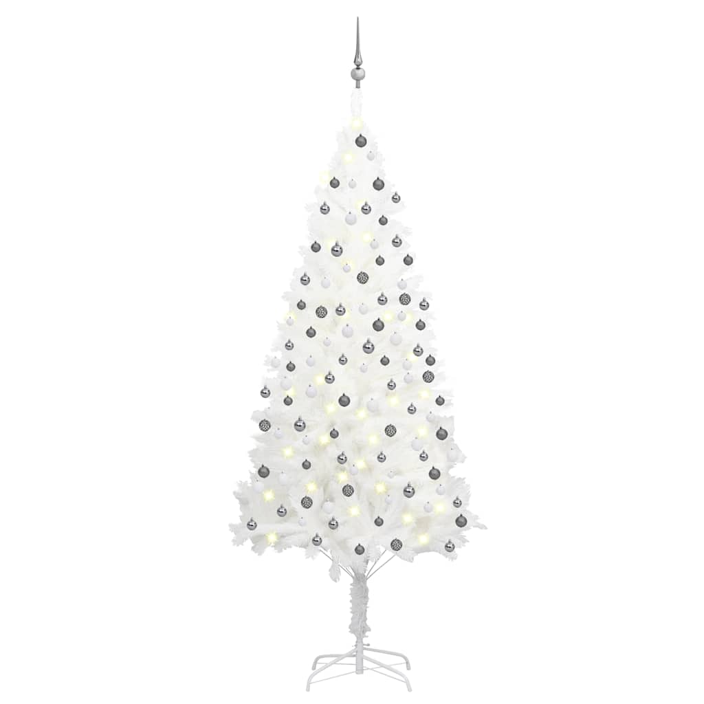 vidaXL Brad de Crăciun pre-iluminat artificial, set globuri alb 210 cm vidaXL Brad de Crăciun pre-iluminat artificial, set globuri alb 210 cm