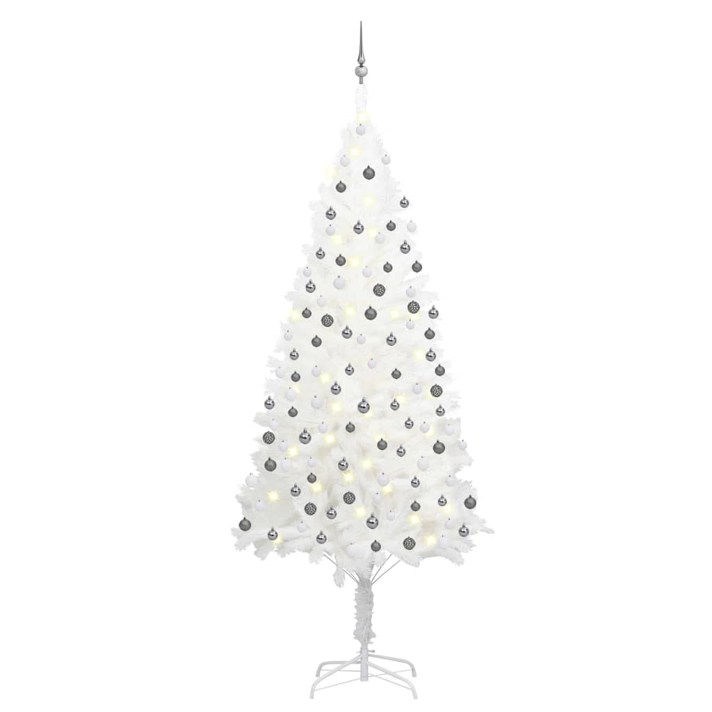 vidaXL Brad Crăciun pre-iluminat artificial, set globuri, alb, 240 cm vidaXL Brad Crăciun pre-iluminat artificial, set globuri, alb, 240 cm