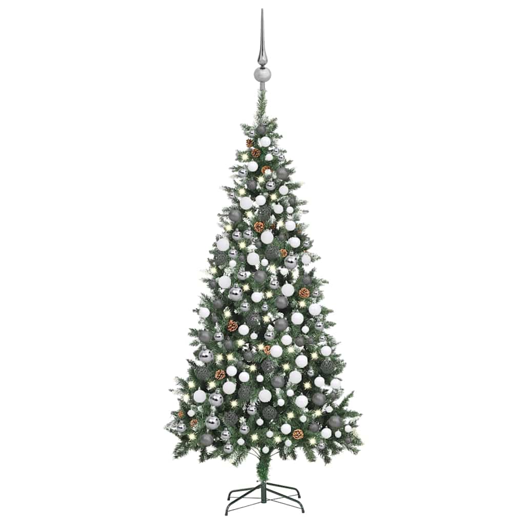 vidaXL Brad Crăciun artificial pre-iluminat globuri/conuri pin 210 cm vidaXL Brad Crăciun artificial pre-iluminat globuri/conuri pin 210 cm