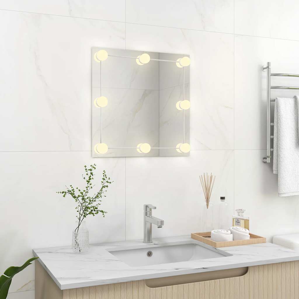 vidaXL Oglindă de perete cu lumini LED, sticlă, pătrată vidaXL Oglindă de perete cu lumini LED, sticlă, pătrată