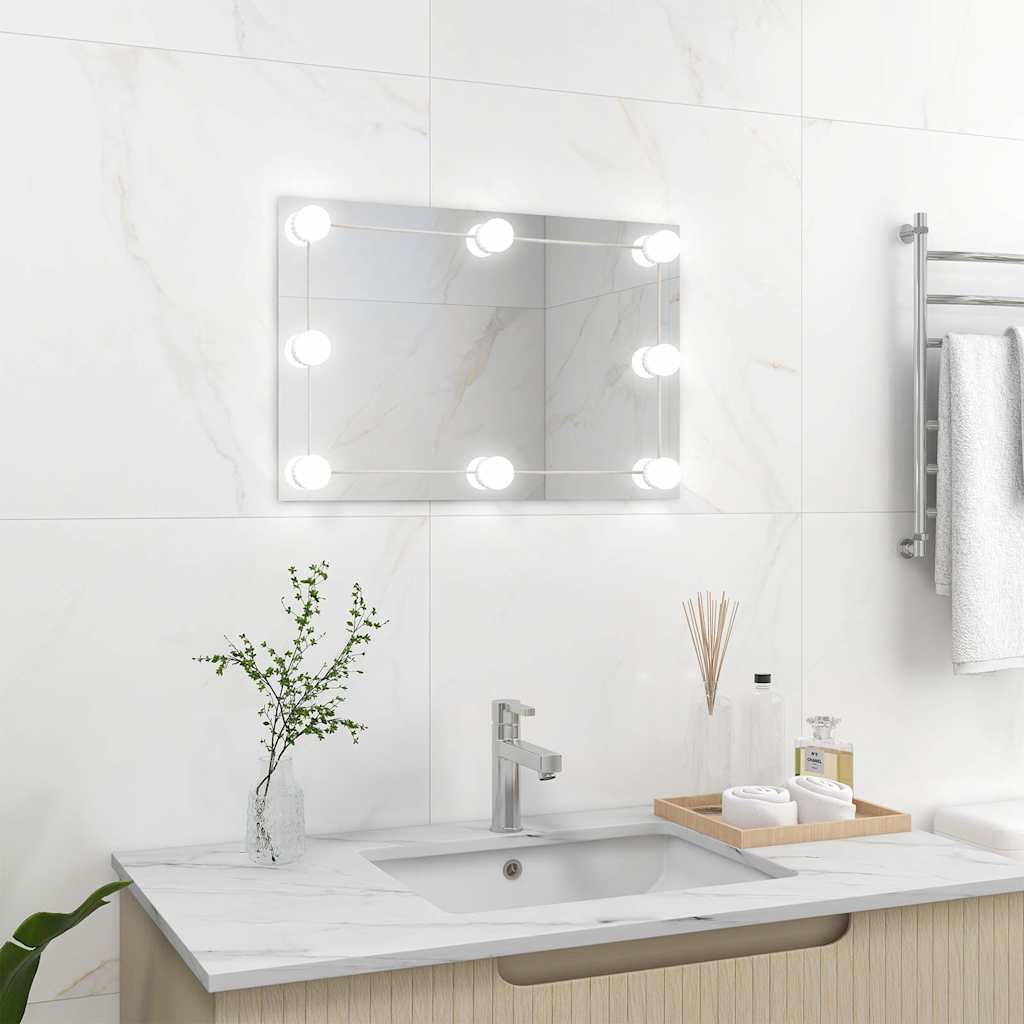 vidaXL Oglindă de perete cu lumini LED, sticlă, dreptunghiulară vidaXL Oglindă de perete cu lumini LED, sticlă, dreptunghiulară