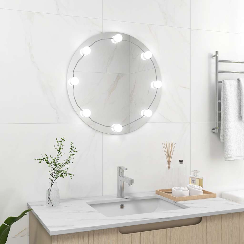 vidaXL Oglindă de perete cu lumini LED, sticlă, rotundă vidaXL Oglindă de perete cu lumini LED, sticlă, rotundă