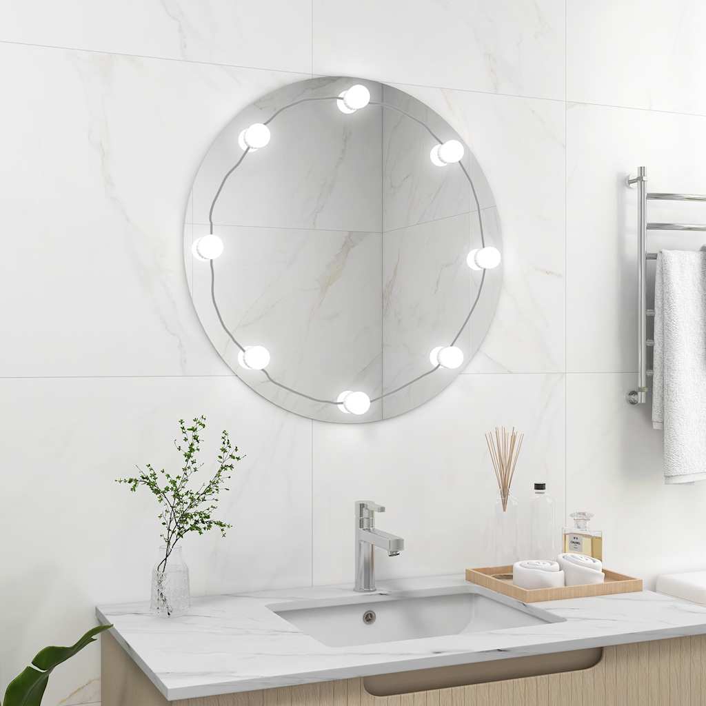vidaXL Oglindă de perete cu lumini LED, sticlă, rotundă