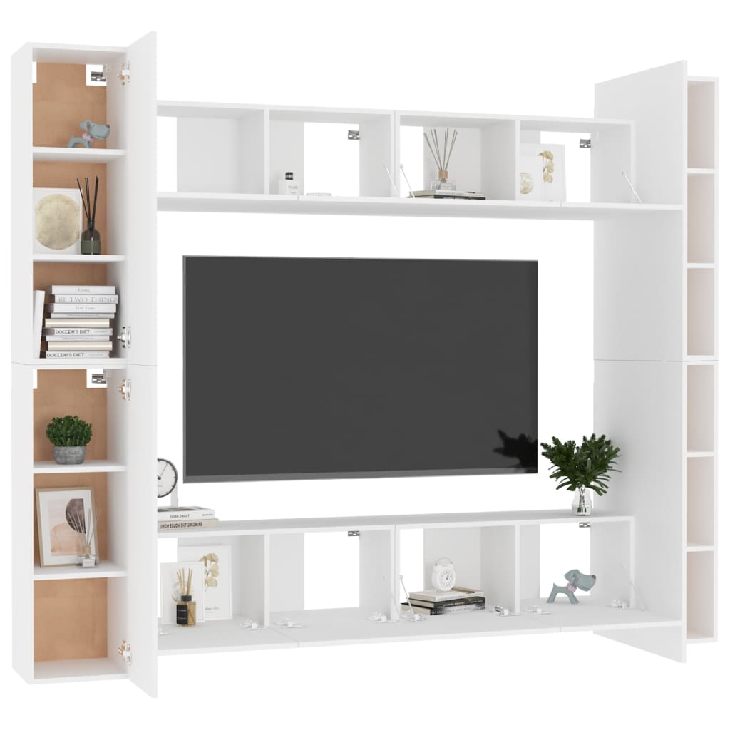vidaXL Set dulapuri TV, 8 piese, alb, lemn prelucrat