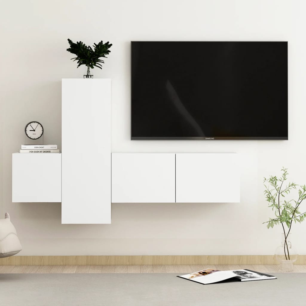 vidaXL Set dulapuri TV, 3 piese, alb, lemn prelucrat vidaXL Set dulapuri TV, 3 piese, alb, lemn prelucrat