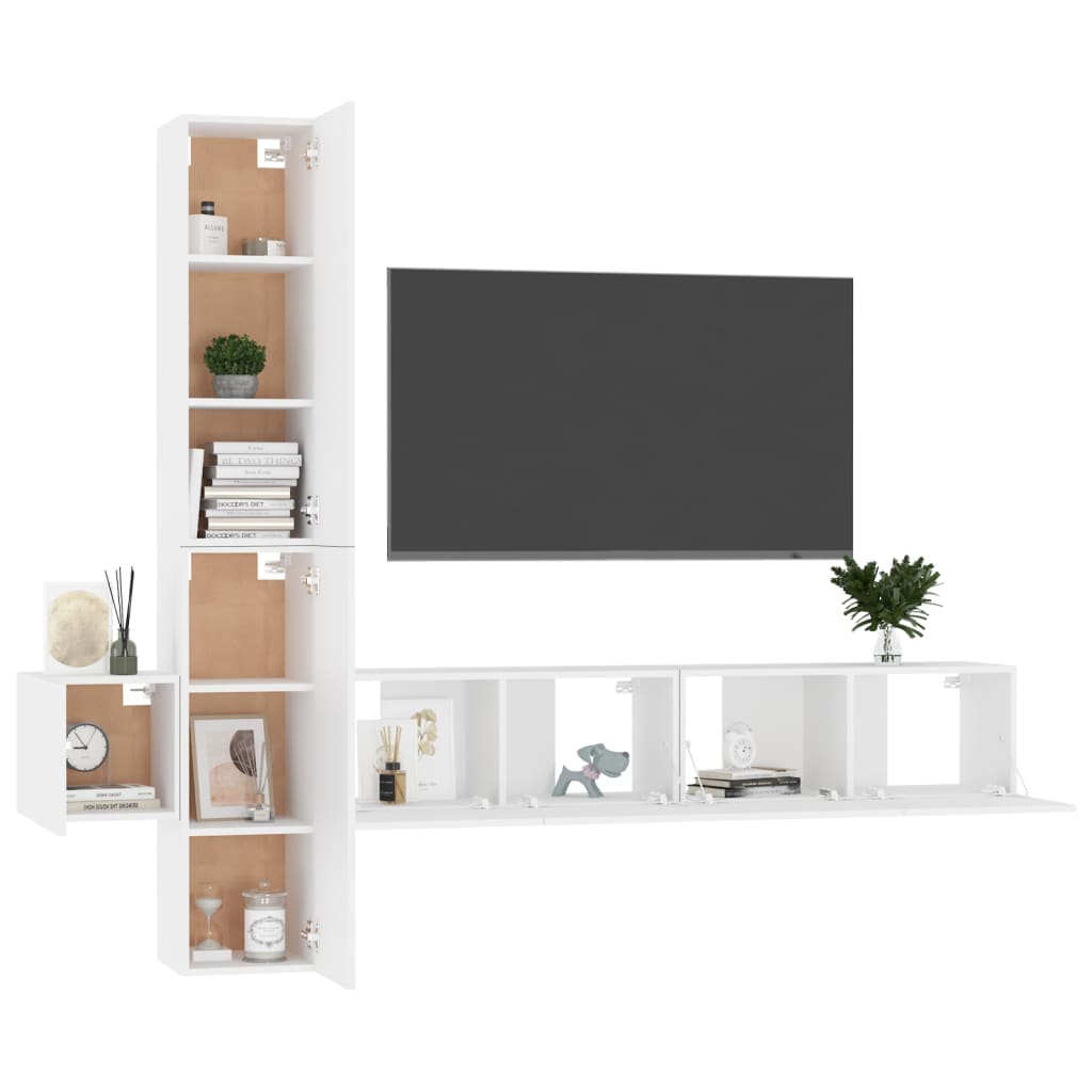vidaXL Set dulapuri TV, 5 piese, alb, lemn prelucrat