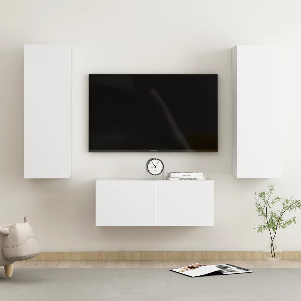vidaXL Set dulapuri TV, 3 piese, alb, lemn prelucrat vidaXL Set dulapuri TV, 3 piese, alb, lemn prelucrat