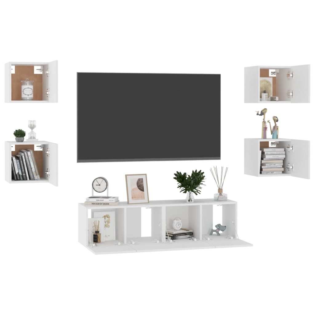 vidaXL Set dulapuri TV, 6 piese, alb, lemn prelucrat vidaXL Set dulapuri TV, 6 piese, alb, lemn prelucrat