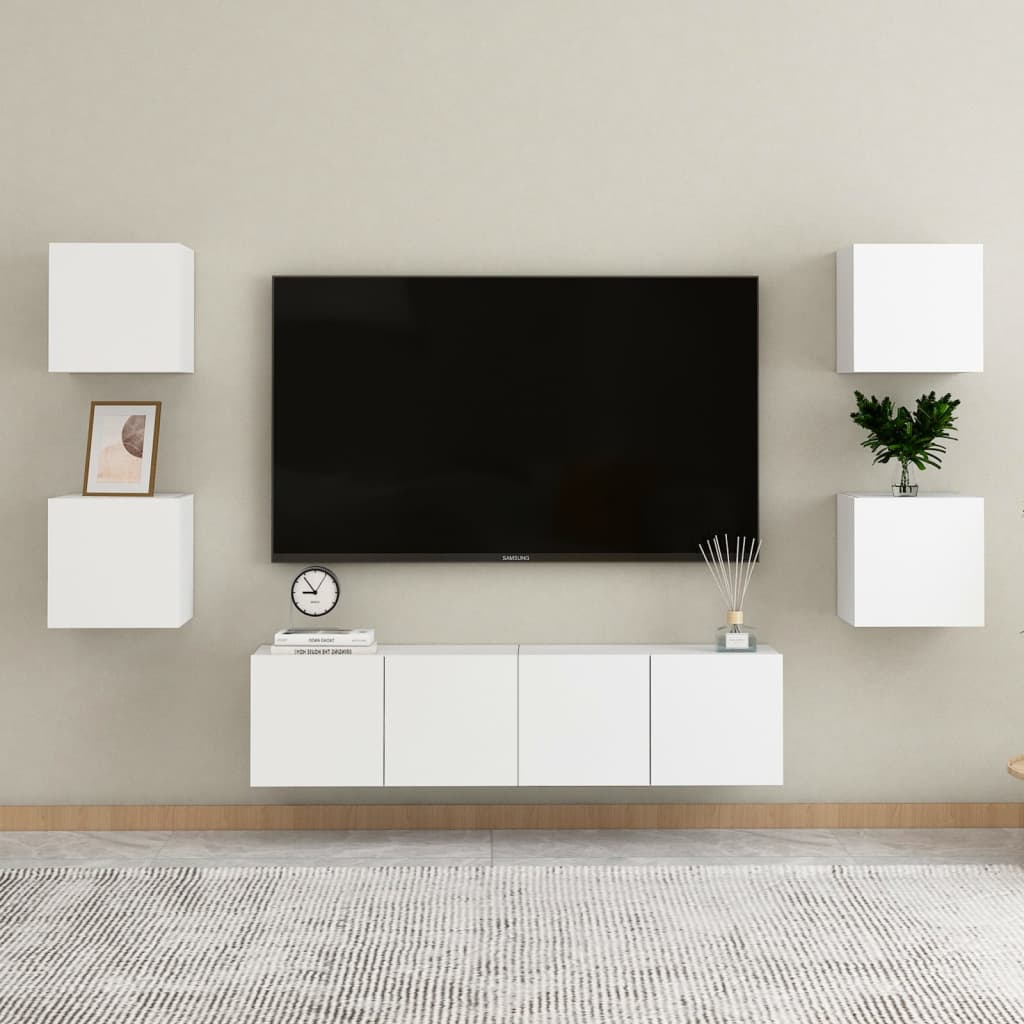 vidaXL Set dulapuri TV, 6 piese, alb, lemn prelucrat vidaXL Set dulapuri TV, 6 piese, alb, lemn prelucrat