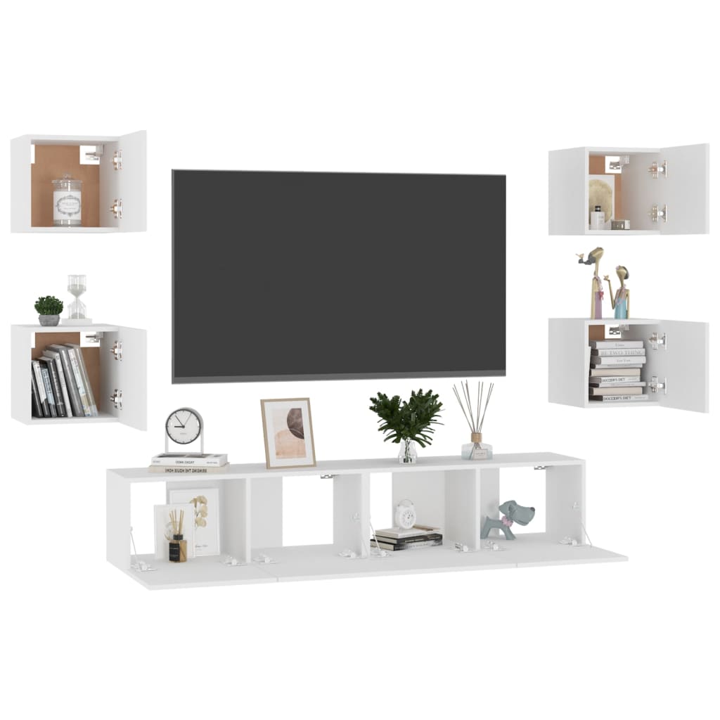 vidaXL Set dulapuri TV, 6 piese, alb, lemn prelucrat vidaXL Set dulapuri TV, 6 piese, alb, lemn prelucrat