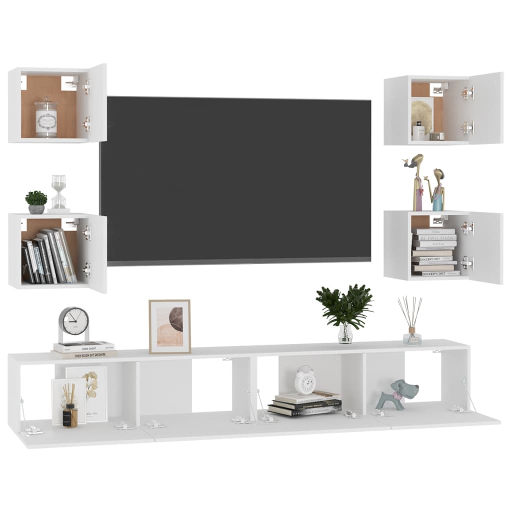 vidaXL Set dulapuri TV, 6 piese, alb, lemn prelucrat vidaXL Set dulapuri TV, 6 piese, alb, lemn prelucrat