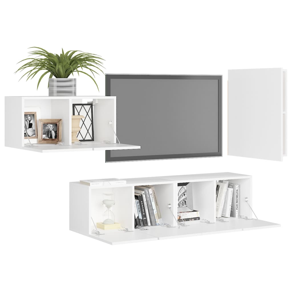 vidaXL Set dulapuri TV, 4 piese, alb, lemn prelucrat vidaXL Set dulapuri TV, 4 piese, alb, lemn prelucrat