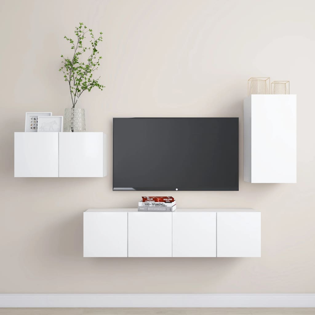 vidaXL Set dulapuri TV, 4 piese, alb, lemn prelucrat vidaXL Set dulapuri TV, 4 piese, alb, lemn prelucrat