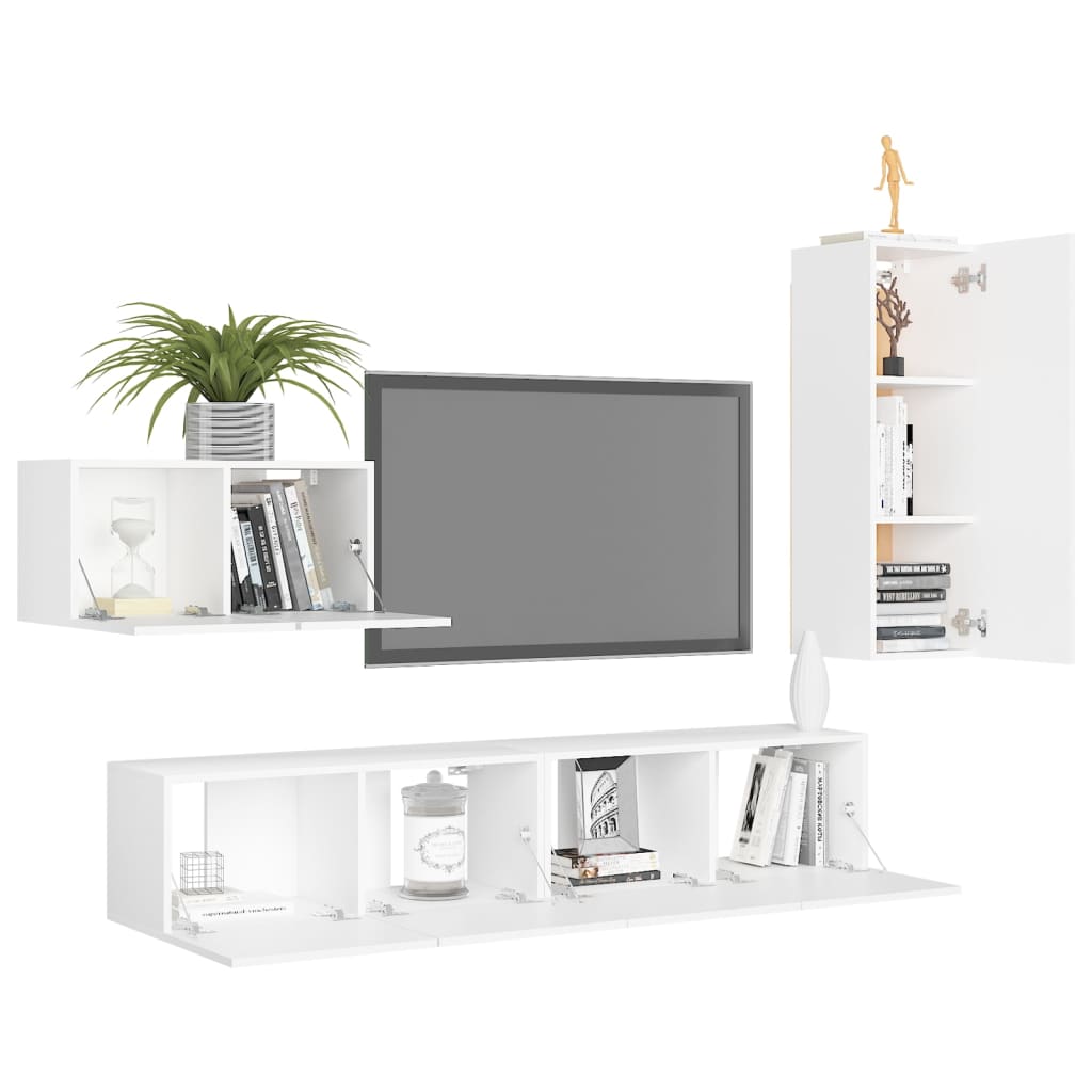vidaXL Set dulapuri TV, 4 piese, alb, lemn prelucrat vidaXL Set dulapuri TV, 4 piese, alb, lemn prelucrat