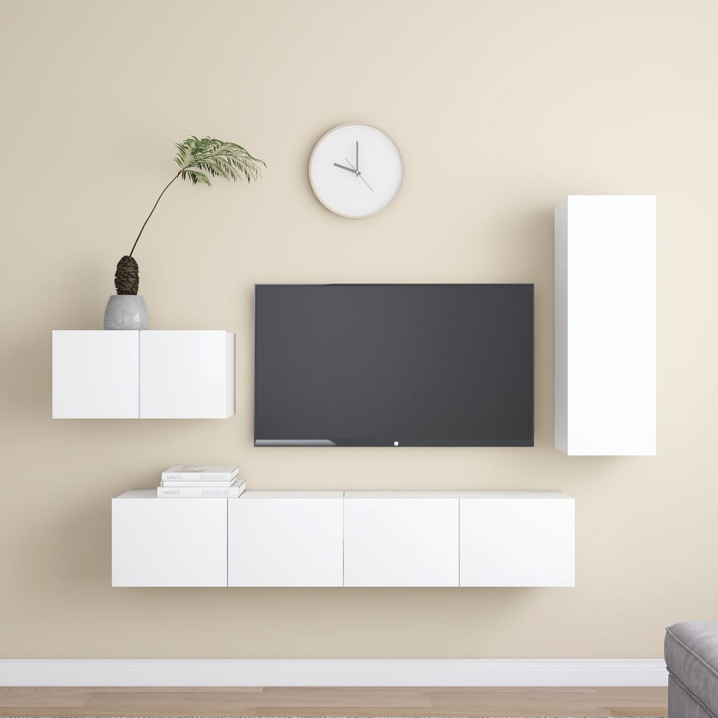 vidaXL Set dulapuri TV, 4 piese, alb, lemn prelucrat vidaXL Set dulapuri TV, 4 piese, alb, lemn prelucrat