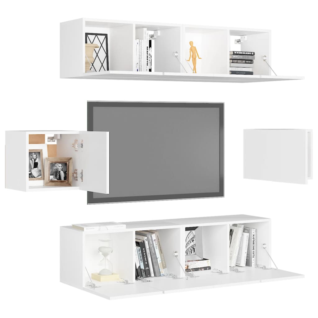 vidaXL Set dulapuri TV, 6 piese, alb, lemn prelucrat vidaXL Set dulapuri TV, 6 piese, alb, lemn prelucrat