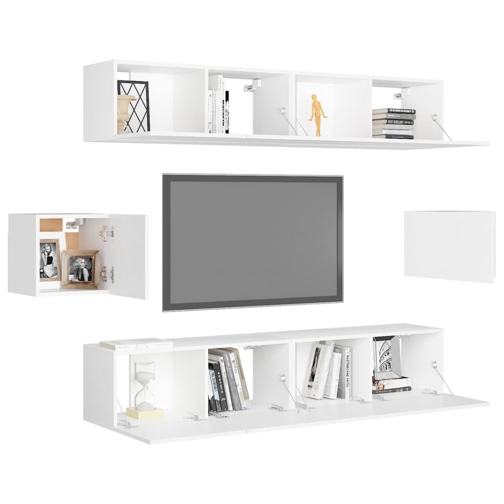 vidaXL Set de dulapuri TV, 6 piese, alb, lemn prelucrat vidaXL Set de dulapuri TV, 6 piese, alb, lemn prelucrat