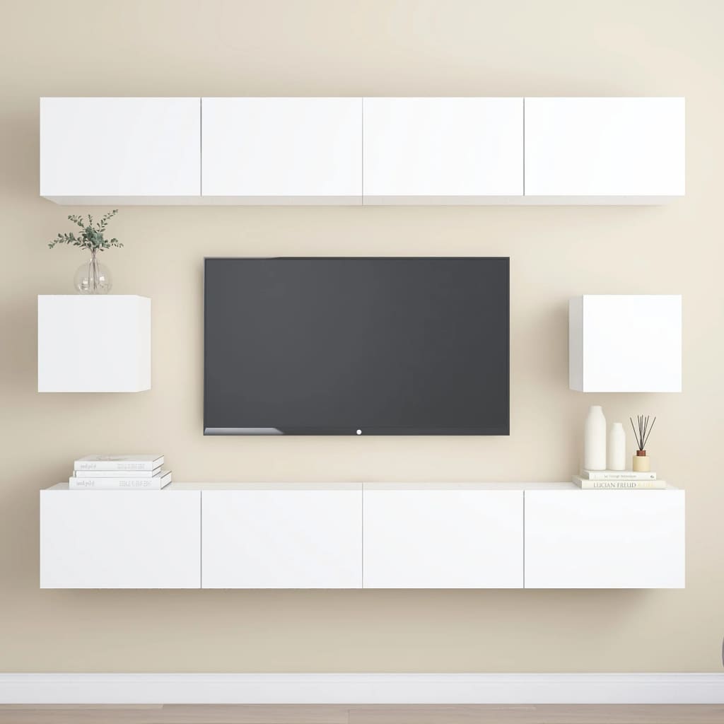 vidaXL Set dulapuri TV, 6 piese, alb, lemn prelucrat vidaXL Set dulapuri TV, 6 piese, alb, lemn prelucrat