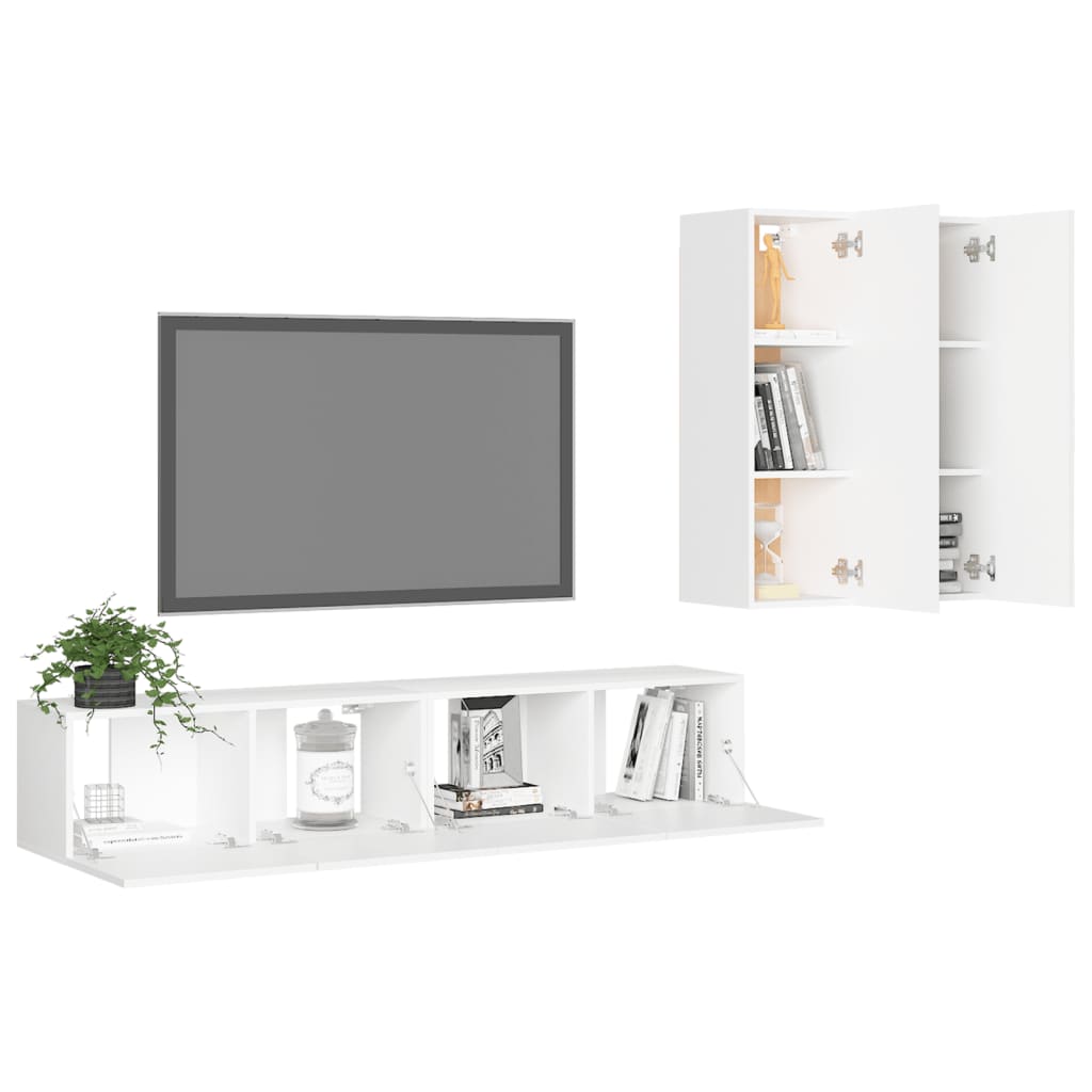 vidaXL Set dulapuri TV, 4 piese, alb, lemn prelucrat vidaXL Set dulapuri TV, 4 piese, alb, lemn prelucrat