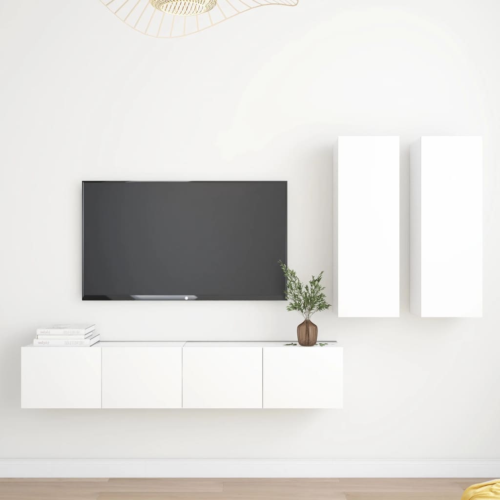 vidaXL Set dulapuri TV, 4 piese, alb, lemn prelucrat vidaXL Set dulapuri TV, 4 piese, alb, lemn prelucrat