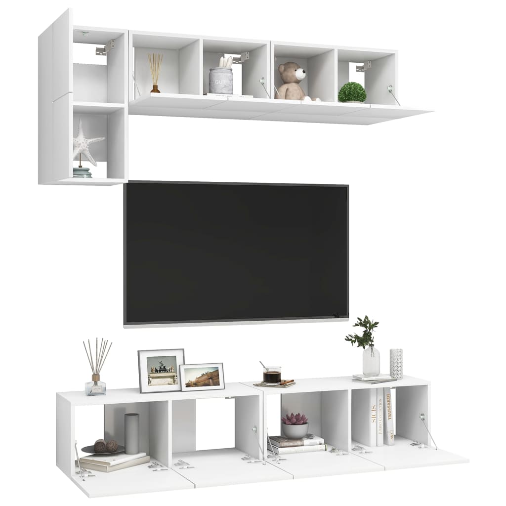 vidaXL Set dulapuri TV, 5 piese, alb, lemn prelucrat