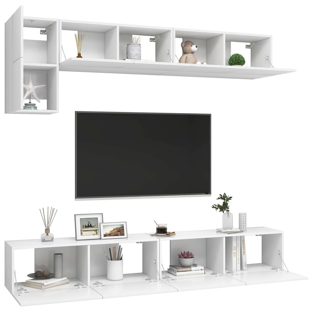vidaXL Set dulapuri TV, 5 piese, alb, lemn prelucrat
