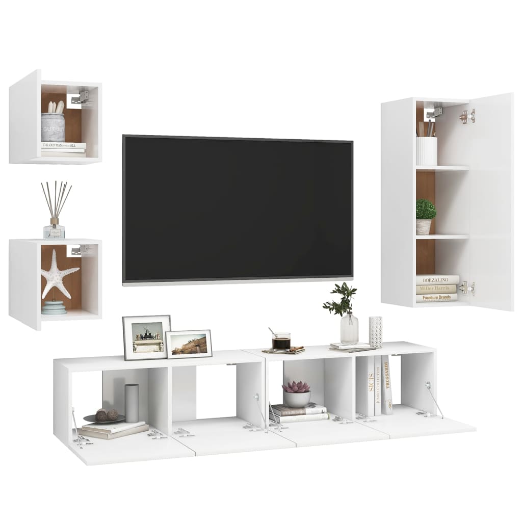 vidaXL Set dulapuri TV, 5 piese, alb, lemn prelucrat