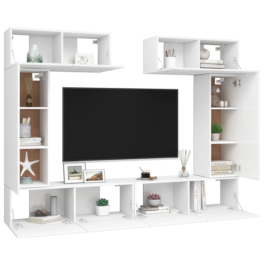 vidaXL Set dulapuri TV, 6 piese, alb, lemn prelucrat vidaXL Set dulapuri TV, 6 piese, alb, lemn prelucrat