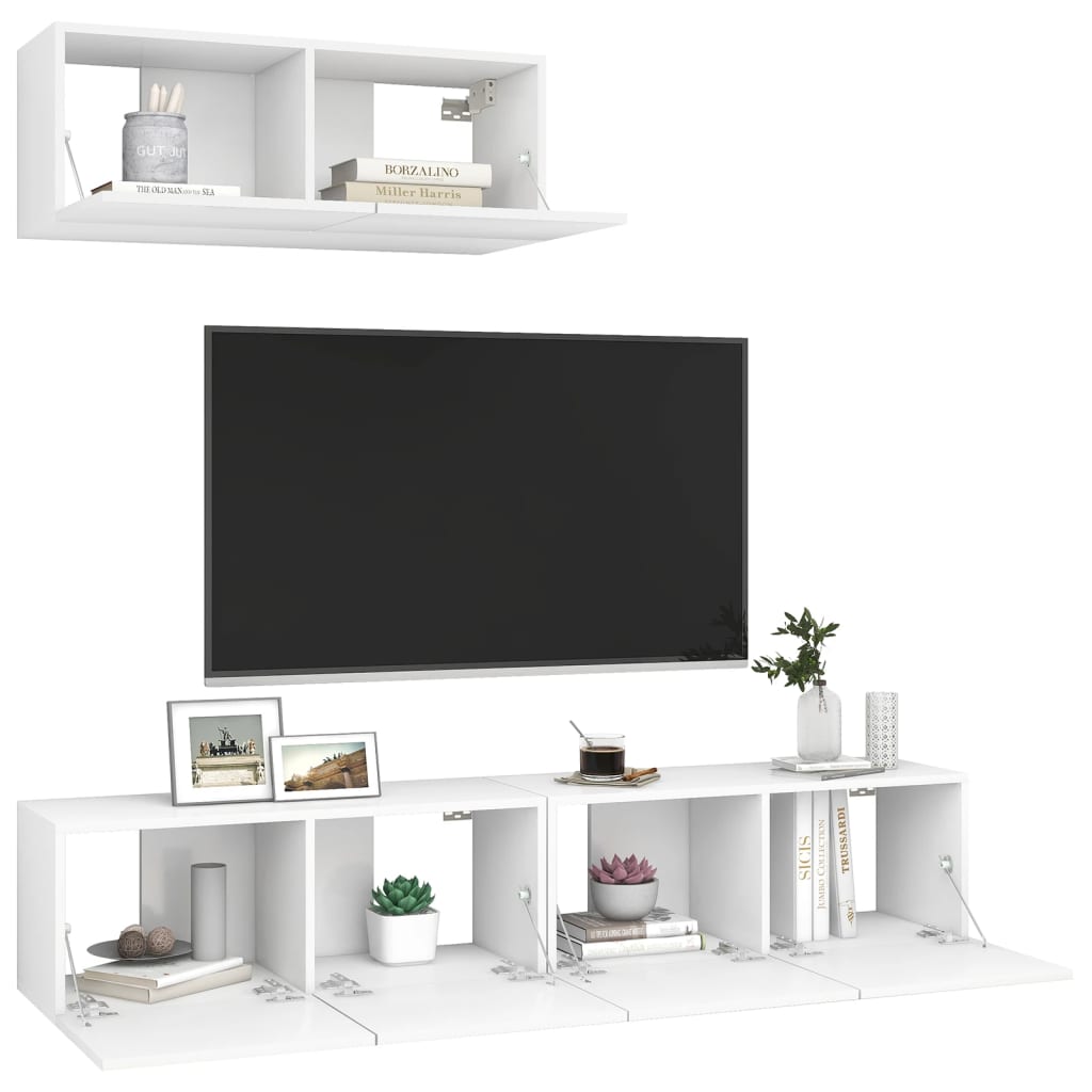 vidaXL Set dulapuri TV, 3 piese, alb, lemn prelucrat vidaXL Set dulapuri TV, 3 piese, alb, lemn prelucrat
