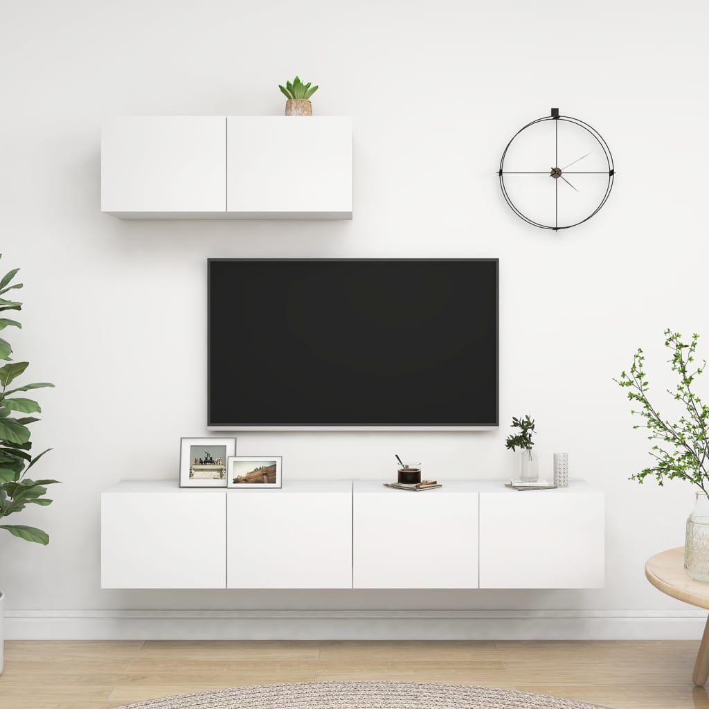 vidaXL Set dulapuri TV, 3 piese, alb, lemn prelucrat vidaXL Set dulapuri TV, 3 piese, alb, lemn prelucrat